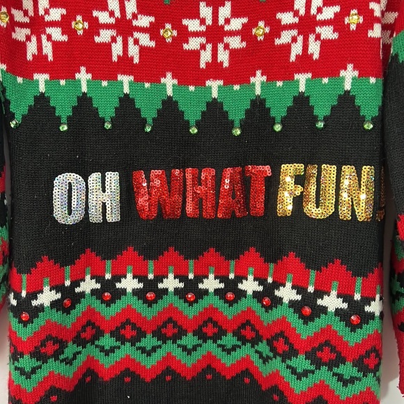 "Oh What Fun" Christmas sweater dress, large, sequins - Picture 2 of 4